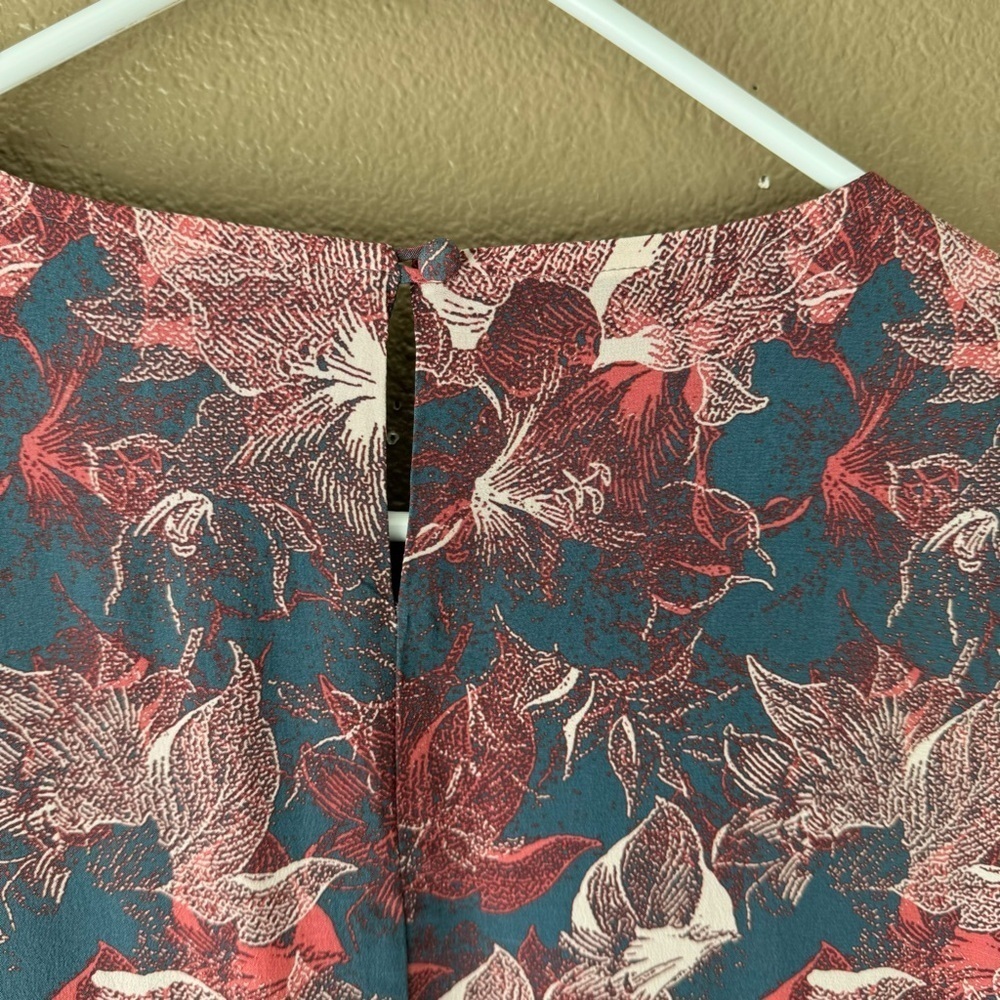 Garnet Hill 100 % Silk floral mini shift Dress size 4 ruffle Sleeve Boho J - Picture 5 of 10